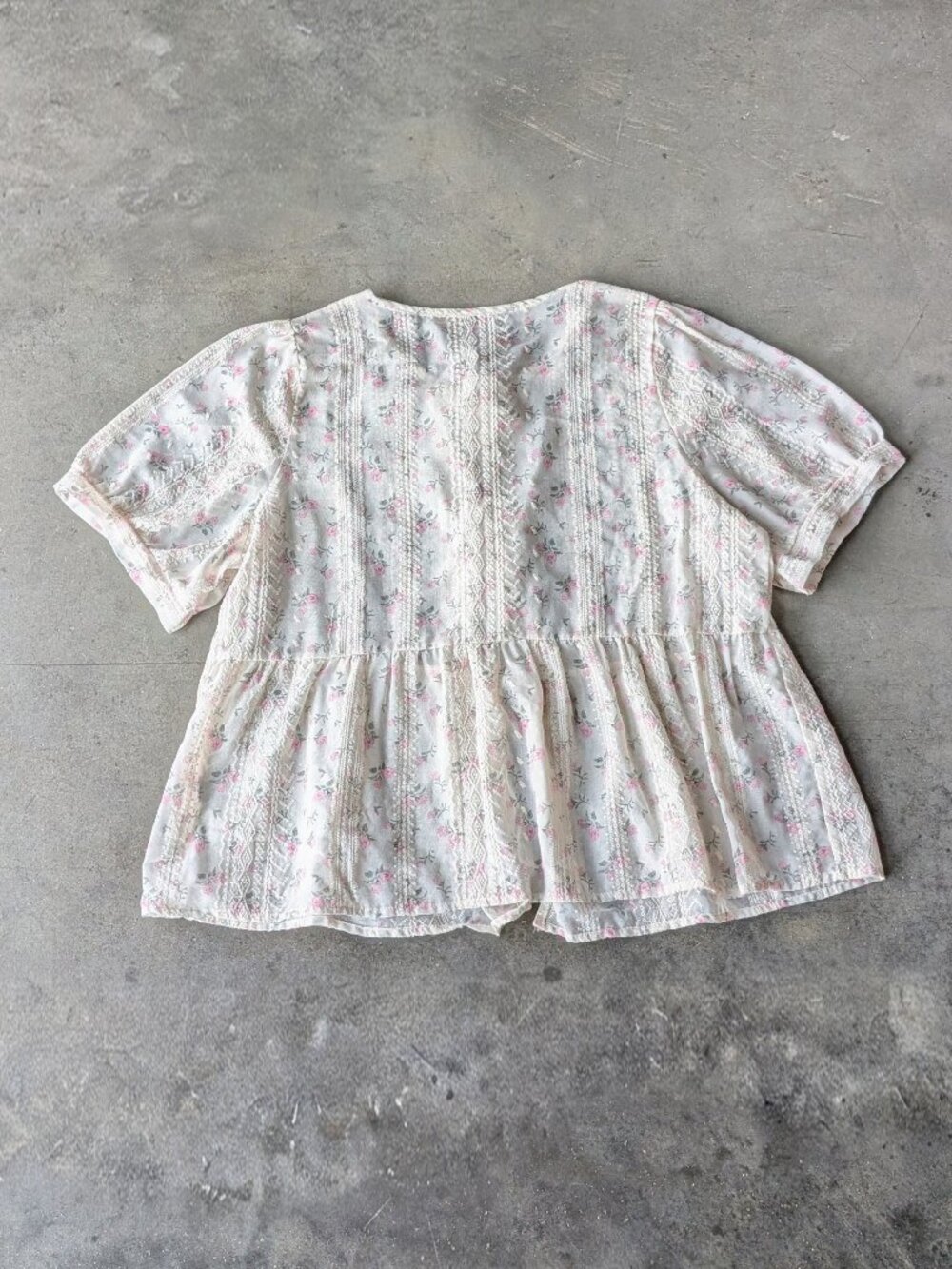 Women's Floral Tie Front Blouse Puff Short Sleeve Peplum Top size 2XL - Picture 7 of 7